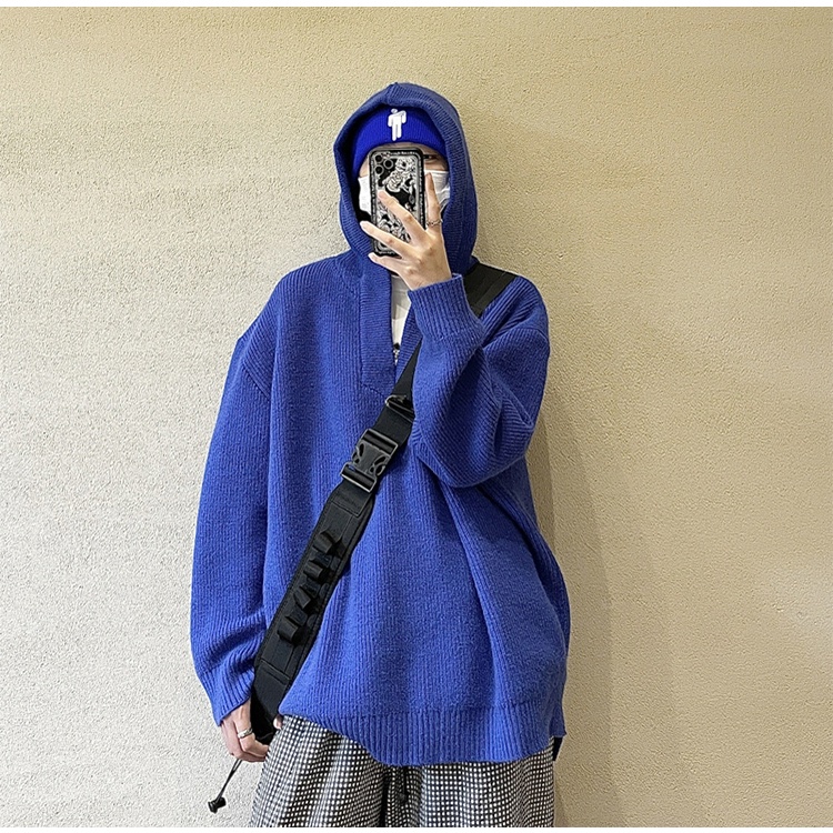 เสื้อฮู้ดสเวตเตอร์เกาหลี-oversize-แบบสวมหัว-เสื้อคาร์ดิแกน-แจ็คเก็ตทรงหลวม