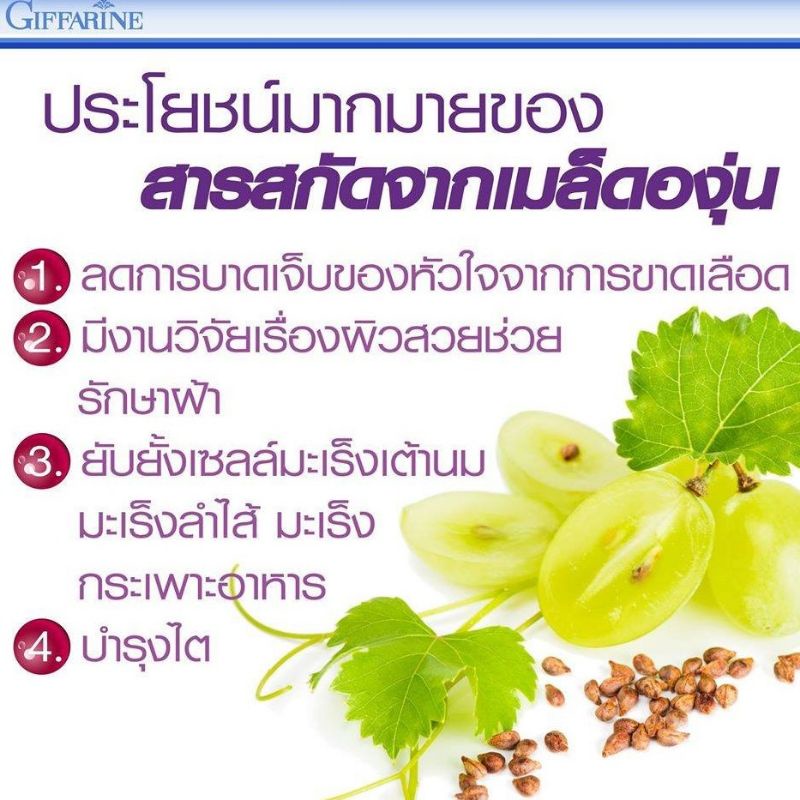 เกรป-ซี-อี-กิฟฟารีน-สารสกัดจากเมล็ดองุ่น-ลดสิว-ลดฝ้า-ลดกระ-บำรุงผิวพรรณ-ผิวกระจ่างใส