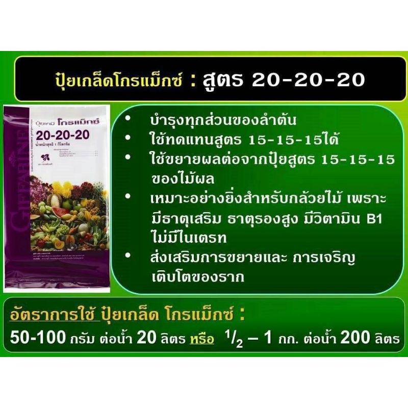 ปุ๋ย-กิฟฟารีน-ปุ๋ยเกล็ดโกรแม็กซ์-สูตร-20-20-20-บำรุงต้นใบ-ไม้ดอก-ไม้ผล-ปุ๋ยกล้วยไม้-เพื่อเร่งต้น-เร่งดอก-ขยายช่อดอก