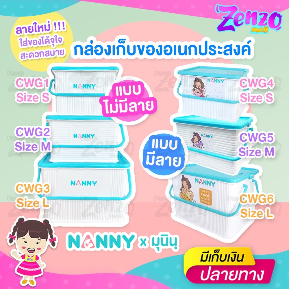 ภาพหน้าปกสินค้ากล่องหูหิ้ว CWG01 ใส่ของอเนกประสงค์ NANNY มีฝาปิดล็อคได้ ไซส์ S/M/L กันฝุ่น ไร้กลิ่น ผลิตจากพลาสติกเกรด A