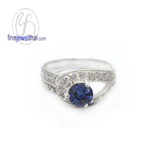 Finejewelthai-แหวนไพลิน-แหวนเพชรCZ-แหวนเงินแท้-พลอยประจำเดือนเกิด-Blue-Sapphire-Silver-Ring-R1157bl (เลือกสีตัวเรือนได้)