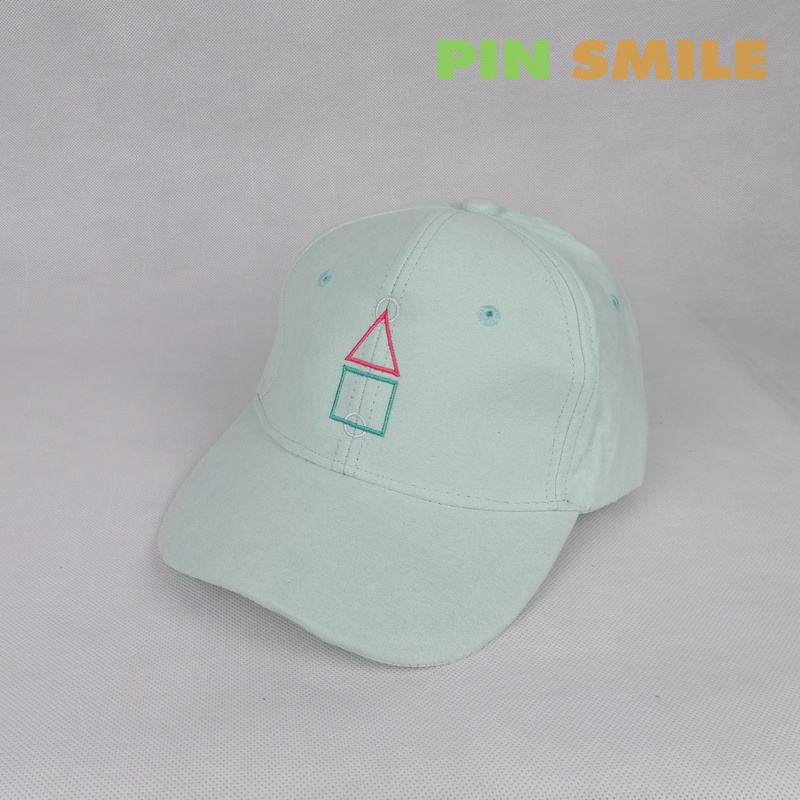 หมวกพาสเทล-สีเขียว-green-mint-ปักลายทรงเรขาคณิต2-squid-game-หมวกแก๊ป-pastel-cap