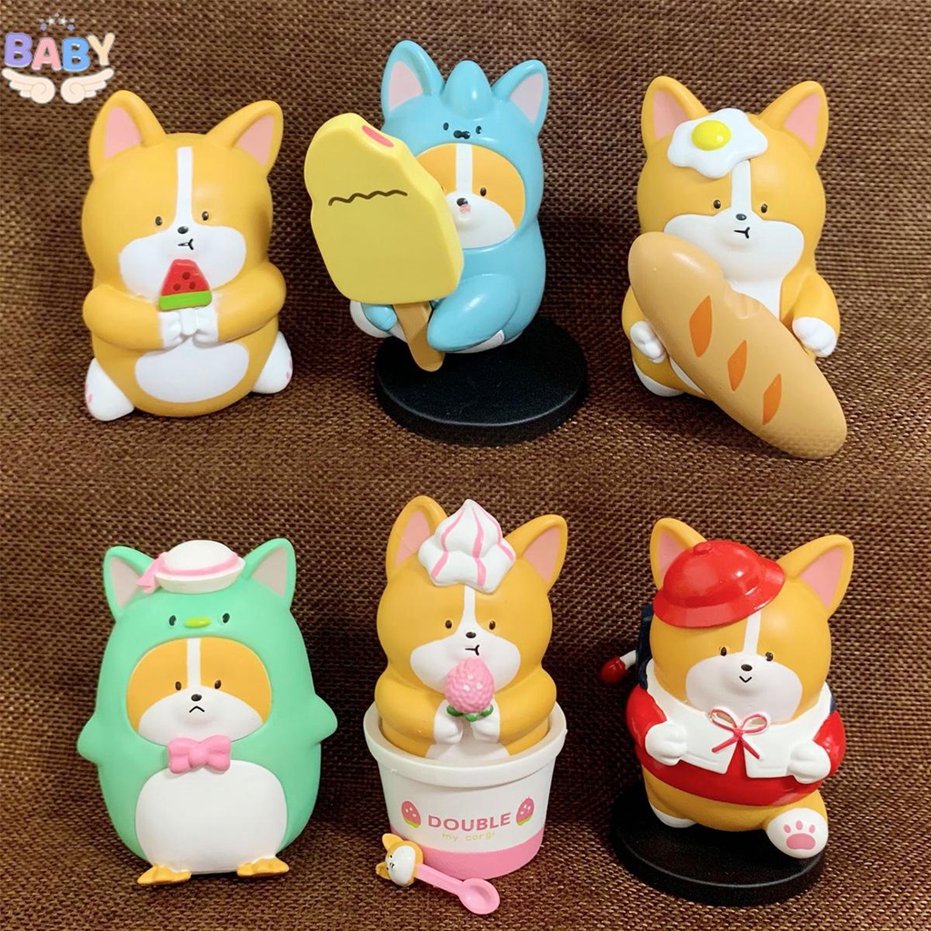 ฟิกเกอร์-pvc-รูปการ์ตูนสุนัขคอร์กี้-ขนมปัง-ไอศกรีม-คอร์กี้-q-version-shopcyc9266-6-ชิ้น