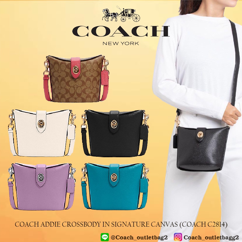 COACH ADDIE CROSSBODY IN SIGNATURE CANVAS IM/KHAKI/FUCHSIA Shopee