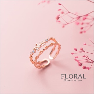 s925 Floral ring แหวนเงินแท้ แบบ 2 ชั้น ใส่สบาย เป็นมิตรกับผิว สามารถปรับขนาดได้