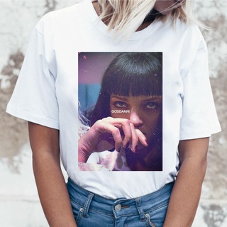 เสื้อยืด พิมพ์ลายภาพยนตร์ pulp fiction mia สไตล์ฮาราจูกุ แฟชั่นสําหรับผู้หญิง