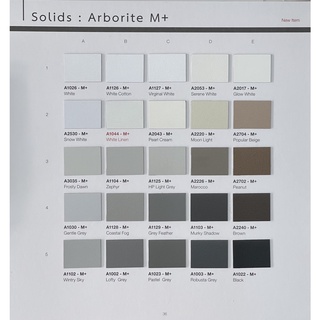 แผ่นลามิเนต Arborite สีพื้น Solid Colors โทนขาว-ครีม-เทา-ดำ ขนาด 120 x 240 ซม. หนา 0.7 มม. มีหลายสีให้เลือก