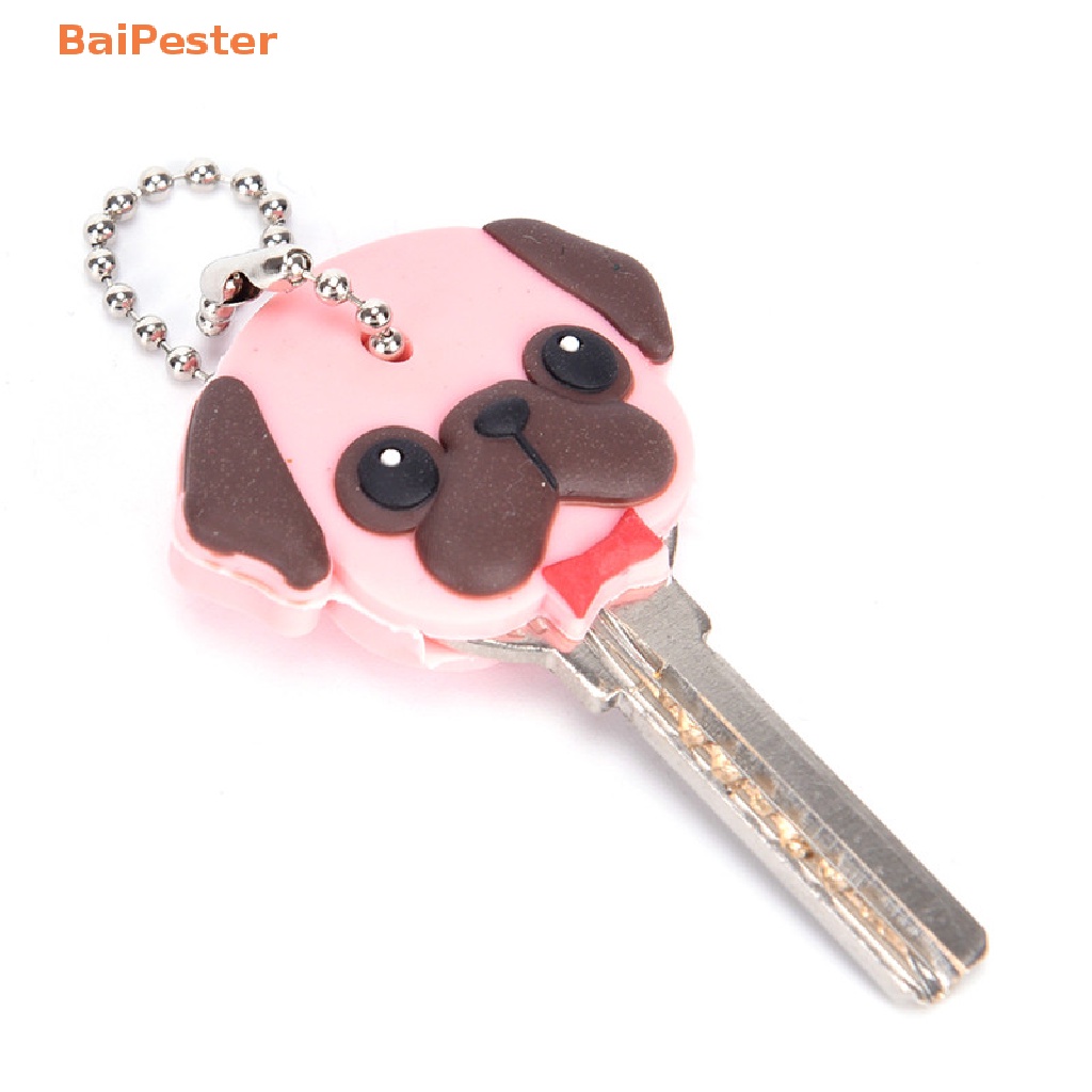 baipester-silicone-puppy-pug-cat-rabbit-key-cover-cap-keychain-key-ring-pvc-key-case-gift