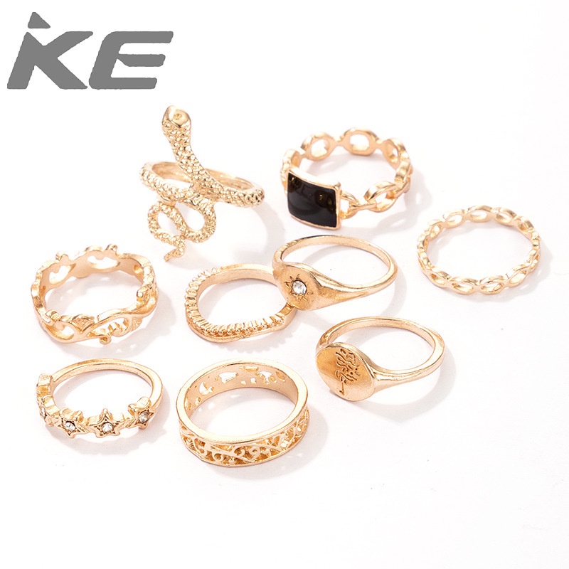 creative-snake-ring-set-of-9-geometric-heavy-metal-black-drip-rings-for-girls-for-women-low-p