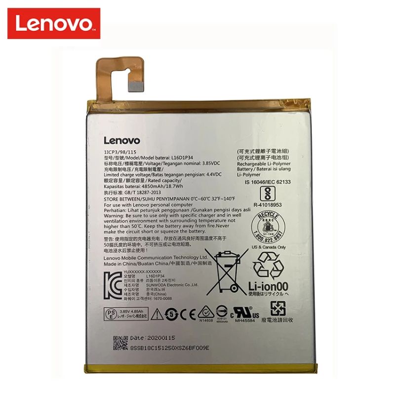 Batteria Lenovo Tab 4 L16D1P34 Per TB-8504F TB-8304F, Usata Ma Funzionante, 0191376166039