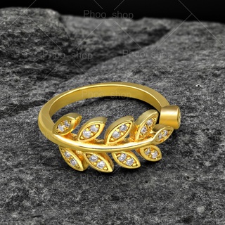 แหวนเงิน แหวนมินิมอล แหวนผู้หญิง แหวนใบมะกอกขนาดฟรีไซส์​ นำโชค เสริมดวงความรัก (R 460) ชุบทอง เหมือนแท้ ฝังเพชร