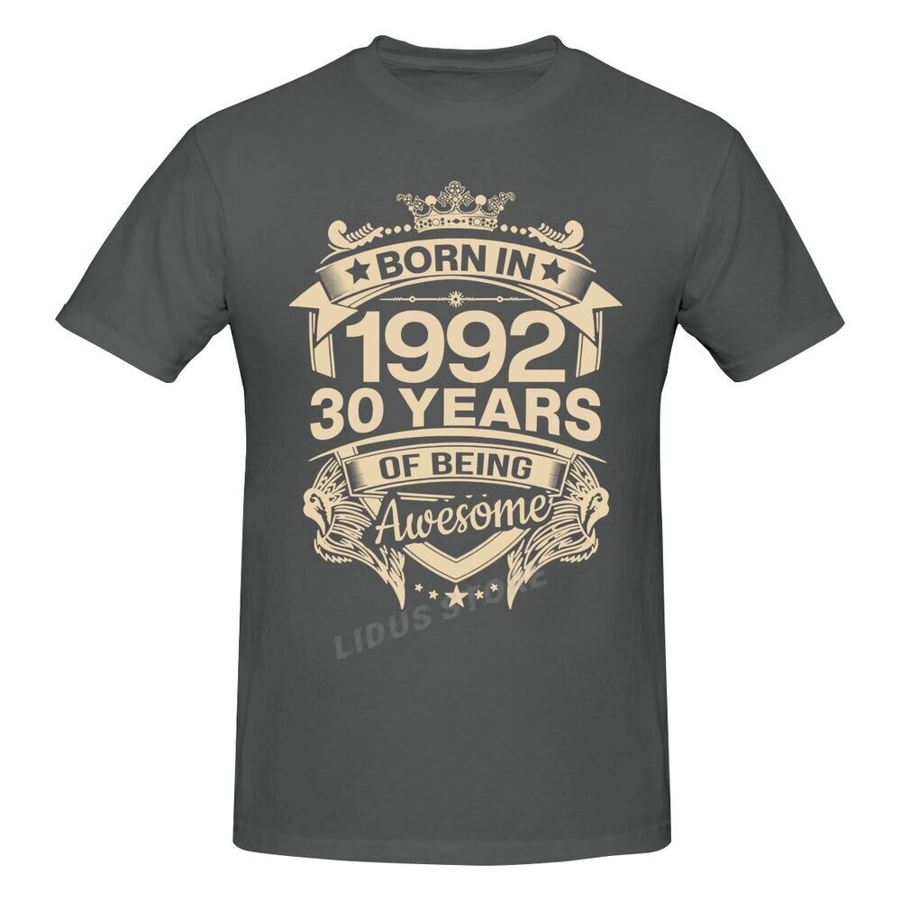 เสื้อยืดผ้าฝ้ายพิมพ์ลายเสื้อยืดคอกลม-พิมพ์ลายกราฟฟิค-born-in-1992-30-years-สําหรับวันเกิด-30th