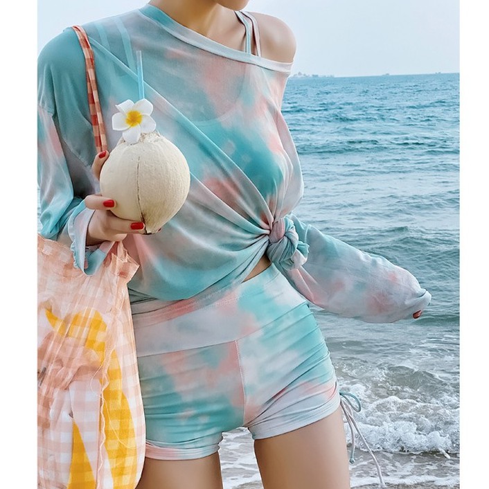 โปรลด-สินค้าพร้อมส่ง-ชุดว่ายน้ำเซ็ต3ชิ้น-พร้อมเสื้อคลุม-สีพาสเทลสดใส-เก็บหุ่นทรงสวย-sku-210010