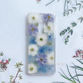 เคสดอกไม้ ดอกเดลฟินเนียม โทนฟ้า ใส่ชื่อได้ i13 pro max s22 ultra a53 v23 reno7 i12 เคสกันกระแทก