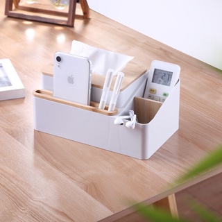 Bamboo Tissue Box Phone Stand Controller Slots Nordic Design Simplisity กล่องกระดาษทิชชู