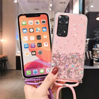 Ready Stock 2022 เคสโทรศัพท์ Xiaomi Redmi Note 11 4G 11s Note11 Pro 5G Thai Version New Starry Sky Transparent with Shoulder Strap Lanyard Soft Case Cover เคส Note11Pro