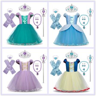 Princess Party Dress Kids Costumes Rapunzel Elsa Snow White  Halloween Fancy Outfit Baby Girls Birthday Dress gift