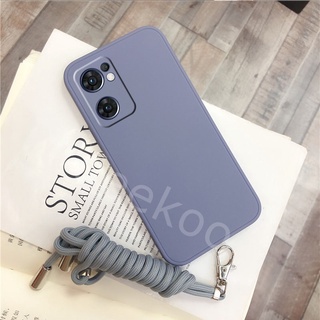 พร้อมส่ง เคสโทรศัพท์มือถือ OPPO A57 A76 A77 A96 4G 5G 2022 New Phone Cell Case Skin Feel Silicone Soft Handphone Casing with Neck Strap Rope Solid Color Simple Back Cover OPPOA57 OPPOA77