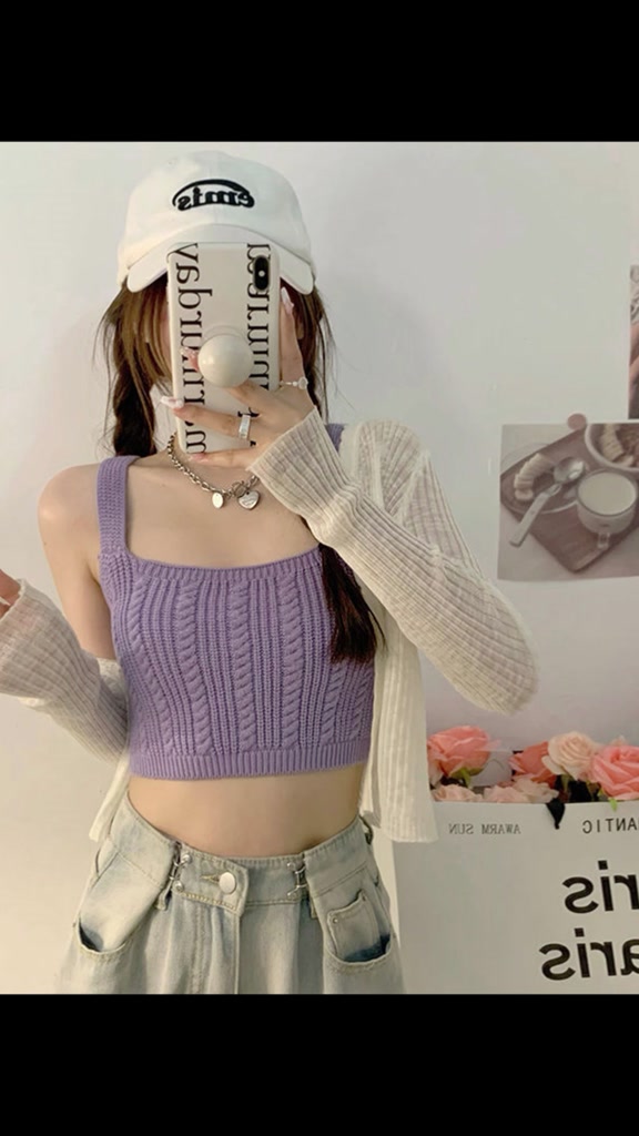 anna-fashion-44125เสื้อครอปสายเดี่ยวไหมพรม-สีซัมเมอร์น่ารัก-แมทช์ง่าย-ผ้านิ่มผ้ายืดใส่สบาย