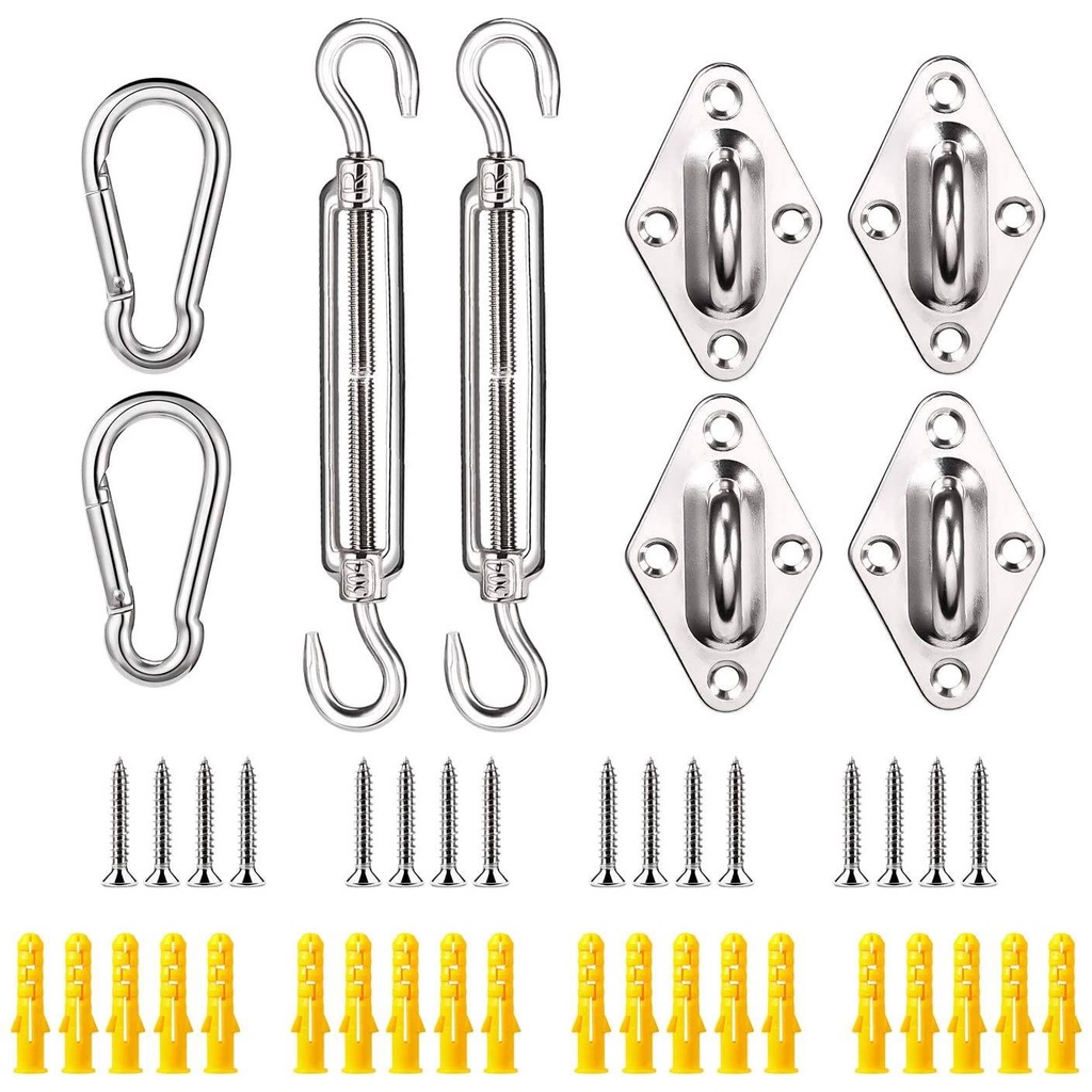 รูปภาพสินค้าแรกของShade Sail Hardware Kit, 304 Stainless Steel Hardware Kit for Square/Rectangle/Triangle Sun Shade Sails, Mounting Hanging Installation for Outdoor Pool Backyard Patio, Lawn & Garden