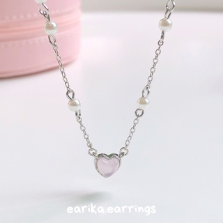 (กรอกโค้ด 72W5V ลด 65.-) earika.earrings - pink opal heart necklace สร้อยคอจี้หัวใจชมพูเงินแท้ S92.5 ปรับขนาดได้