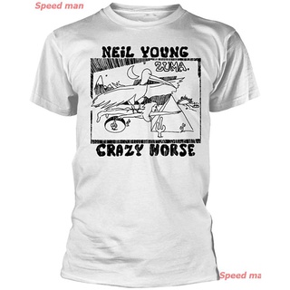 เสื้อยืดผ้าฝ้ายCOTTON เสื้อยืดครอปins ผู้ชายและผู้หญิง เด็กผู้ชาย วงดนตรี เสื้อยืด Neil Young Zuma (White) T-Shirt เสื