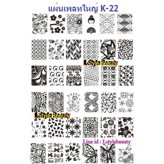 แผ่นเพลทลายปั๊มเล็บ-ขนาดใหญ่-k-22-ลายตุ๊กตาญี่ปุ่น-ซากุระ-หมี-ดอกไม้