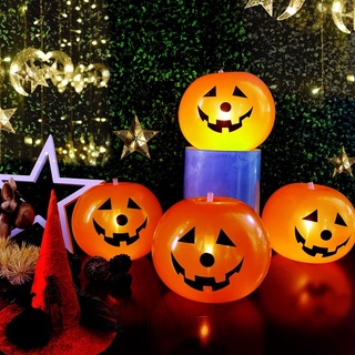 ลูกโป่งฮาโลวีน ฟักทอง แจ็ค O-Lantern LED ไฟกลางคืน เทศกาล พร้อมไฟ ของเล่นเป่าลม อย่างรวดเร็ว ตกแต่งบ้าน เสาสีส้ม