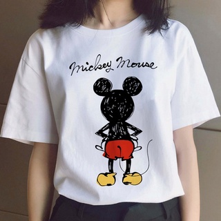 เสื้อยืดผ้าฝ้ายพิมพ์ลายDisney Kawaii Mickey Mouse T Shirt Men Women Cute Minnie Mouse Anime T-shirt Unisex Couple Tshirt