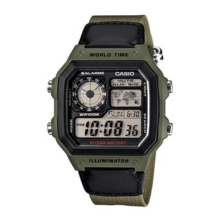 สินค้า Casio Standard นาฬิกาข้อมือผู้ชาย สายผ้าไนล่อน รุ่น  AE-1200,AE-1200WHB,AE-1200WHB-3B - สีเขียว