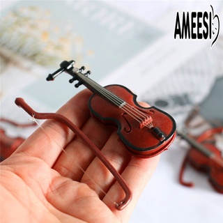 Ameesi ไวโอลินจําลอง สเกล 1/12 สีแดง สําหรับตกแต่งบ้านตุ๊กตา