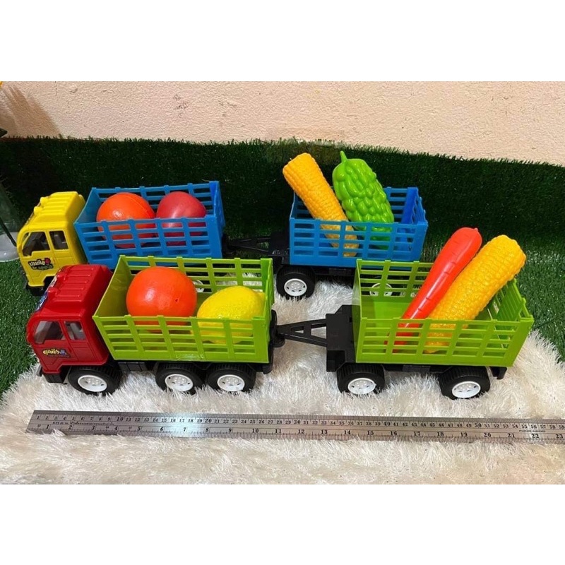 รถพ่วงขนผักขนาดยาว-รถบรรทุกผัก-รถพ่วง-รถของเล่นเด็ก