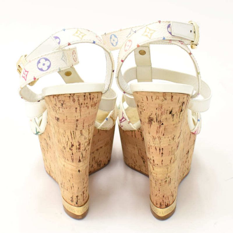 used-like-new-lv-white-multicolor-lv-monogram-leather-cage-wedges-sandals-ผ่านการตรวจสอบจากสถาบันแบรนด์ของแท้-100