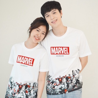 เสื้อยืดผ้าฝ้ายพิมพ์ลายขายดี Marvel Men Flock Print Logo -T-Shirt - เสื้อยืดผู้ชายลายโลโก้อเวนเจอร์พิมพ์กำมะหยี่ (AVMTS-