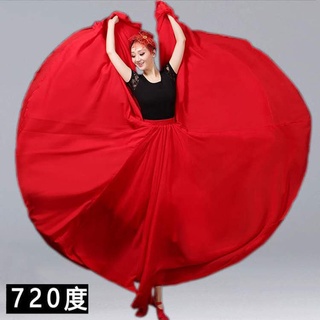 ♟✥✴กระโปรงชีฟองขนาดใหญ่ 720 องศาขนาดใหญ่สีแดงสแควร์เต้นรำกระโปรงเต้นรำพื้นบ้านเอวสูงบางกระโปรงเต้นรำ
