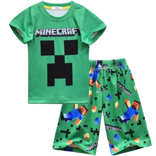 ใหม่ล่าสุด Minecraft Creeper ชุดนอน เสื้อยืด และกางเกง ลายกราฟฟิค แฟชั่นฤดูร้อน สําหรับเด็กผู้ชาย 2021