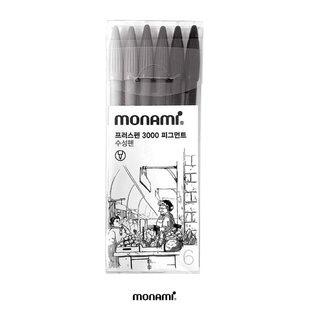 ปากกา-monami-ปากกาสีน้ำ-รุ่น-plus-pen-3000-ชุด-6-pigment-ลายเส้น-0-4-มม-6สี-แพ็ค