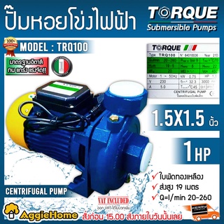 TORQUE ปั๊มน้ำ ปั๊มไฟฟ้า รุ่น TRQ100 750วัตต์ 220V 1แรงม้า ท่อออก 1.5 X1.5นิ้ว มีระบบป้องกันมอเตอร์ไหม้