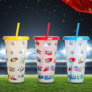 710Ml เปลี่ยนสีถ้วยเย็นเปลี่ยนสีฟุตบอลถ้วย World Cup Single-Layer เครื่องดื่มผลไม้ชา Thermochromic World Cup Cyn