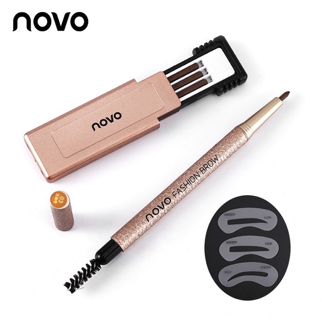 ภาพสินค้า5146(ใหม่/ของแท้) Novo Eyebrow ดินสอเขียนคิ้ว แถมไส้ดินสอ + บล๊อกคิ้ว 3 ชิ้น จากร้าน novo_shop บน Shopee ภาพที่ 4