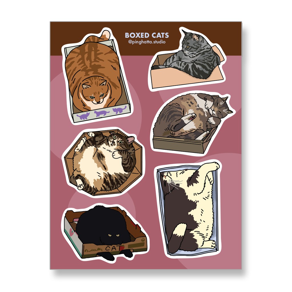 ภาพหน้าปกสินค้าสติ๊กเกอร์แผ่น สติกเกอร์ ไดคัท กันน้ำ ลายแมว Boxed Cat Meme Sticker Sheet แบรนด์ Chonky Goods by Ping Hatta. Studio จากร้าน pinghattastudio บน Shopee
