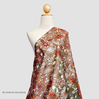 FLORAL DESIGN PRINTED THAI SILK FABRIC - ผ้าไหมไทยแท้ พิมพ์ลาย ลวดลาย ดอกไม้