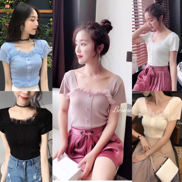 เสื้อแขนสั้น-แต่งระบายอก