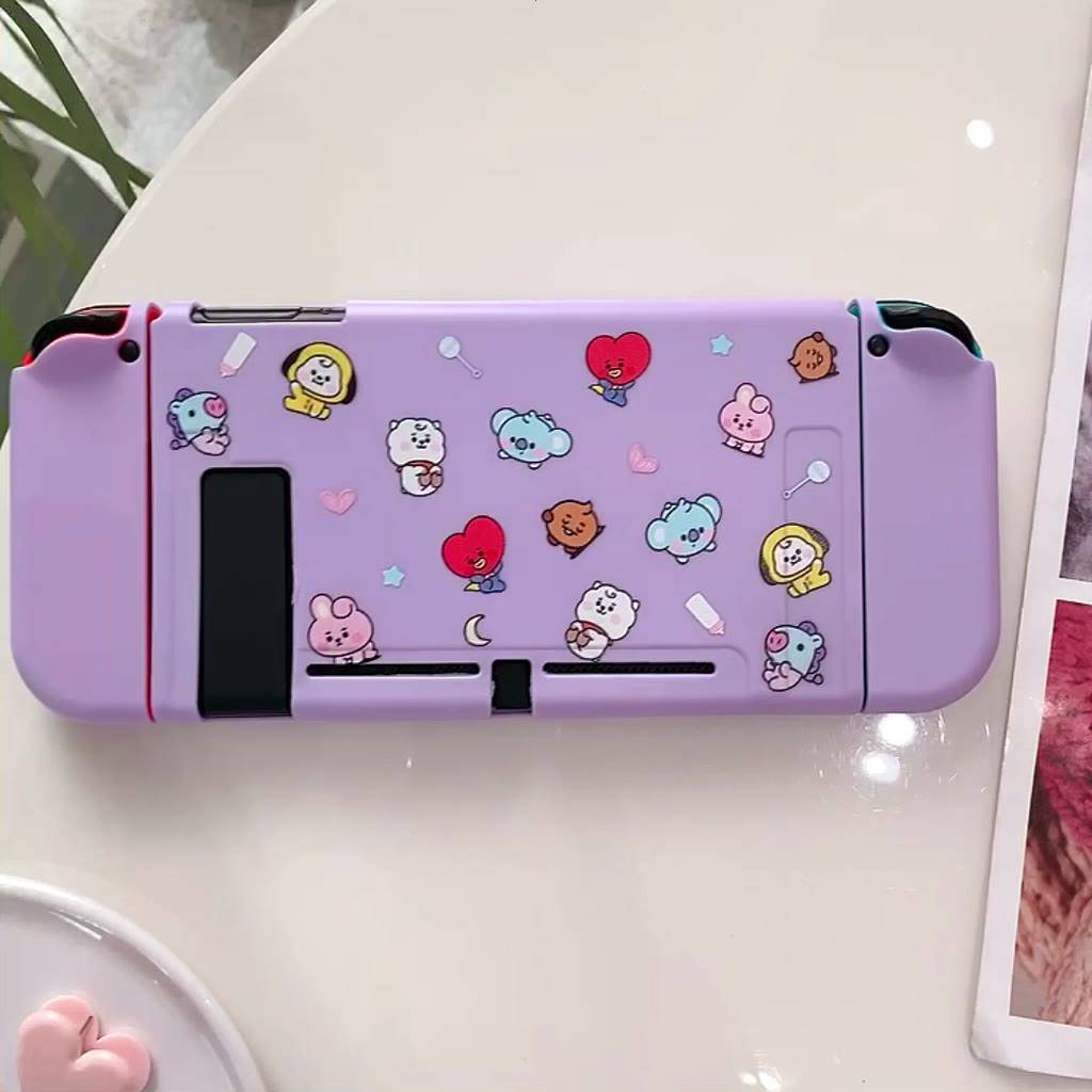 เคส-tpu-ป้องกันรอย-ลายการ์ตูน-bts-bt21-สีม่วง-สําหรับ-nintendo-switch-oled