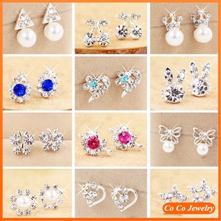 ราคาKorean Fashion Heart Star Pearl Rhinestone Stud Earrings for Women Girls Charms Jewelry Wholesale