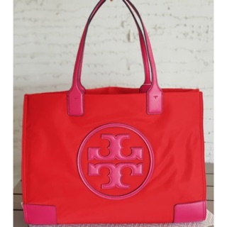 กระเป๋า Tory Burch Ella Color-Block Nylon & Leather Tote Red/Azalea 52460