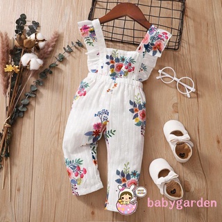 Babygarden- ชุดจั๊มสูทรอมเปอร์แขนกุดคอสี่เหลี่ยมพิมพ์ลายดอกไม้สําหรับเด็กผู้หญิง