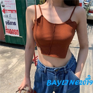 Bay- เสื้อครอปสายเดี่ยว ผ้าถัก สายสปาเก็ตตี้ ทรงไม่สม่ําเสมอ สีพื้น สําหรับผู้หญิง