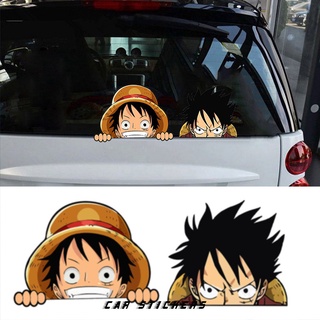 สติกเกอร์สะท้อนแสง ลายการ์ตูนอนิเมะ One Piece Luffy แบบสร้างสรรค์ สําหรับติดตกแต่งหน้าต่างรถยนต์ รถจักรยานยนต์