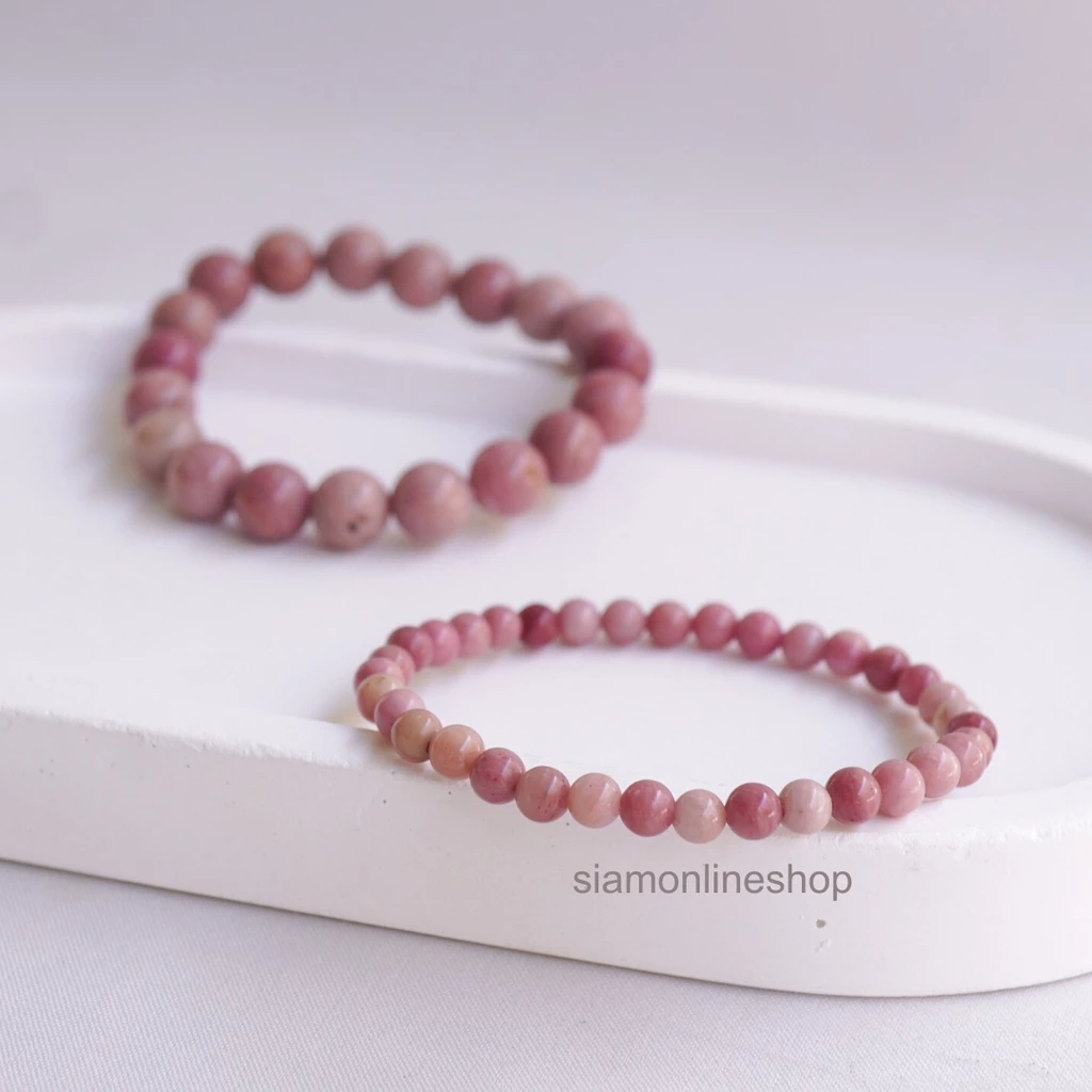 RHODONITE หินโรโดไนต์ สีชมพู เลือกขนาดเม็ดหินได้ (4-12 มม.) หินแห่งความสงบของจิตใจ สร้อยข้อมือหินแท้ https://wayoza.com